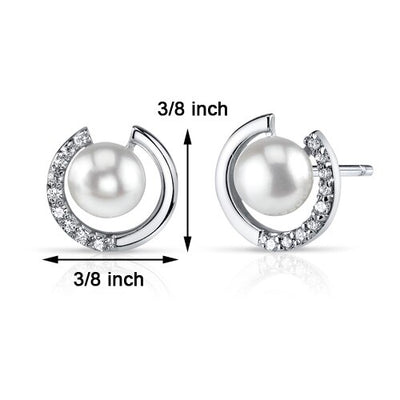 Freshwater Pearl Earrings Sterling Silver Round Button 6.5mm