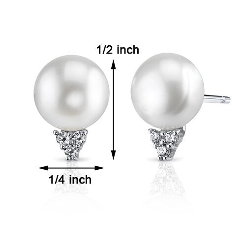 Freshwater Cultured 8.5mm White Pearl Stud Earrings Sterling Silver