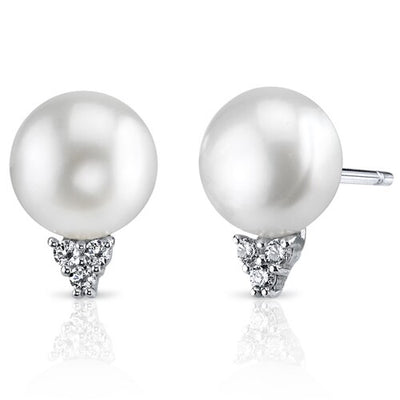 Freshwater Cultured 8.5mm White Pearl Stud Earrings Sterling Silver