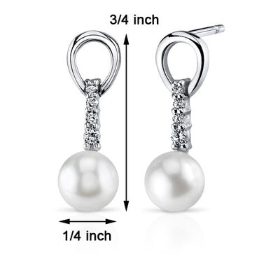 Freshwater Cultured 6.5mm White Pearl Dainty Drop Earrings Sterling Silver