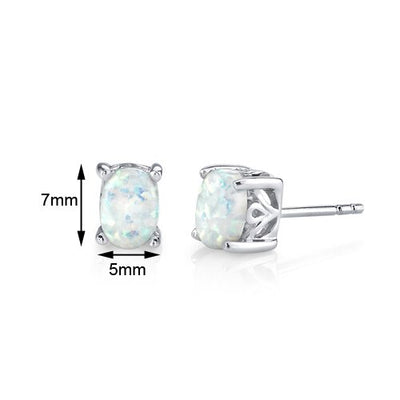 Opal Stud Earrings Sterling Silver Oval Shape 1.5 Carats