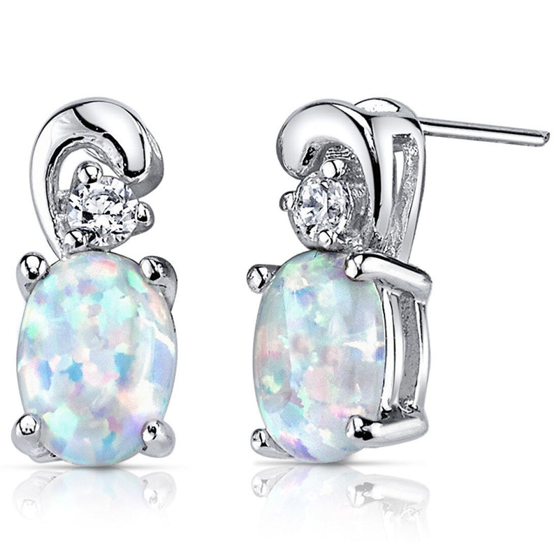 Opal Earrings Sterling Silver Cz Accent 1.50 Cts