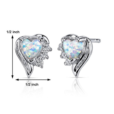 Opal Earrings Sterling Silver Heart Shape 1.00 Cts