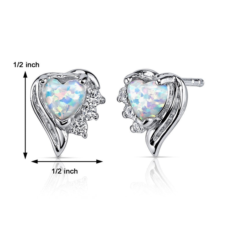 Opal Earrings Sterling Silver Heart Shape 1.00 Cts