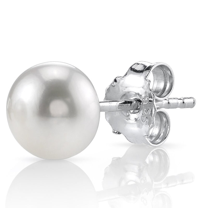 Freshwater Cultured 7mm White Pearl Classic Solitaire Stud Earrings Sterling Silver