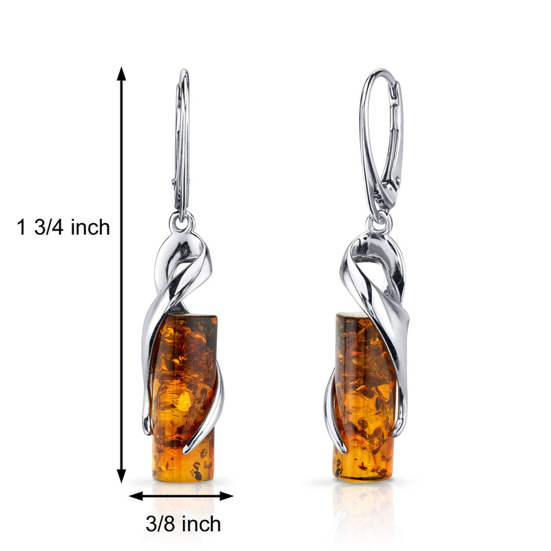 Baltic Amber Elliptical Earrings Sterling Silver Cognac Cylindrical