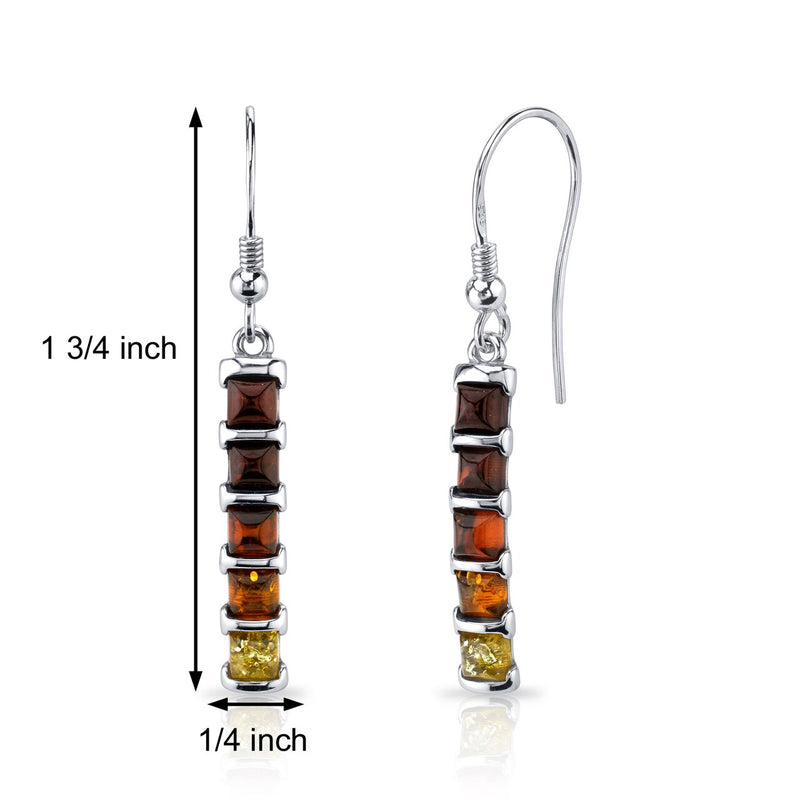Five Stone Multi Color Baltic Amber Dangle Earrings Sterling Silver