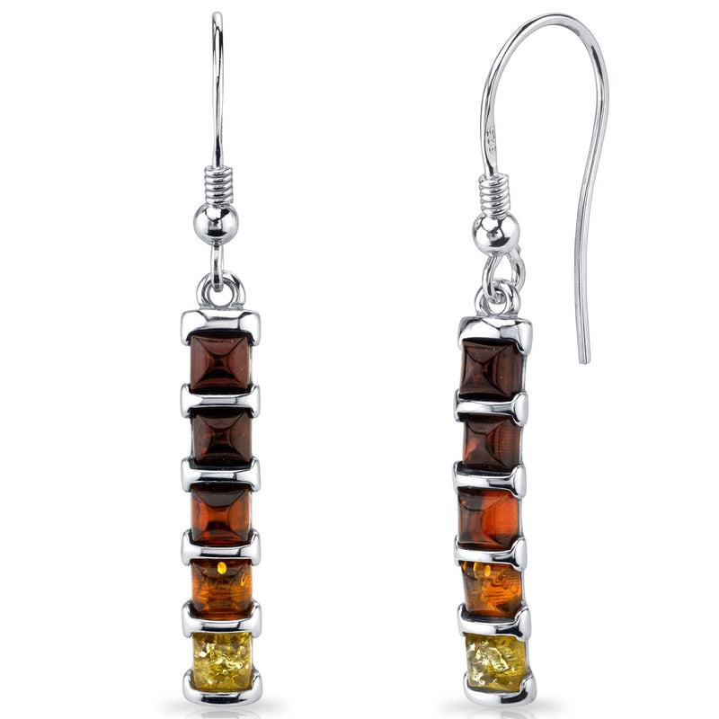 Five Stone Multi Color Baltic Amber Dangle Earrings Sterling Silver