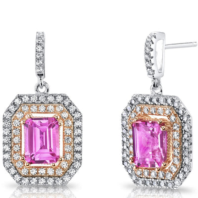 4.00 Carats Created Pink Sapphire Rose Gold-Tone Earrings Sterling Silver