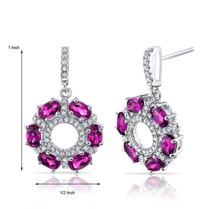 Created Ruby Dahlia Drop Earrings Sterling Silver 3 Carats