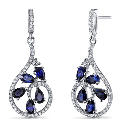 Created Blue Sapphire Dewdrop Earrings Sterling Silver 2.5 Carats