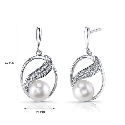Freshwater Cultured 7mm White Pearl Artemis Swirl Earrings Sterling Silver