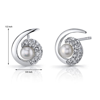 Freshwater Cultured 4.50mm White Pearl Swirl Stud Earrings Sterling Silver