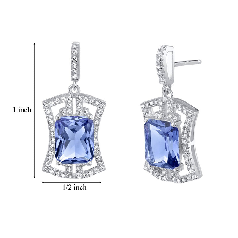 6 Carats Simulated Tanzanite Sterling Silver Art Deco Earrings