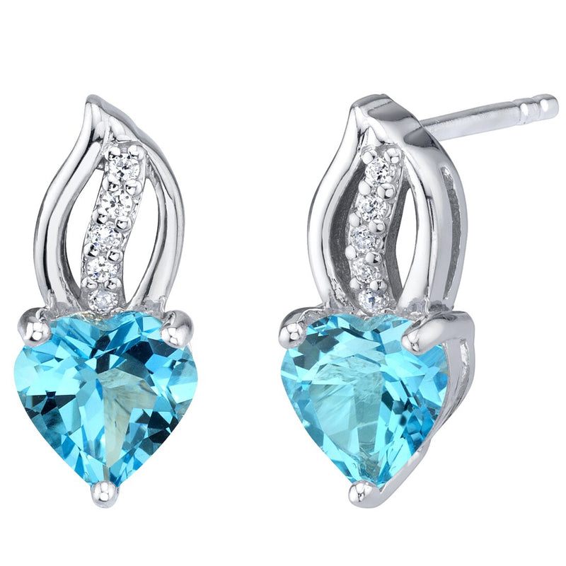 Heart Shape Swiss Blue Topaz Earrings Sterling Silver 2 Carats Total