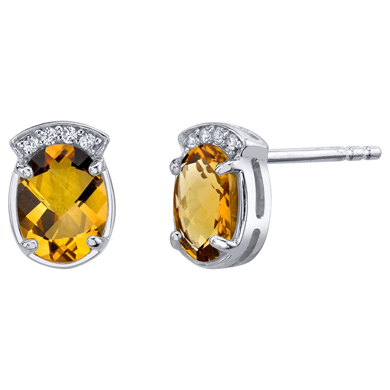 Citrine Aura Stud Earrings Sterling Silver 2 Carats Total Oval Shape