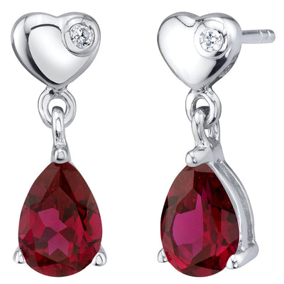 Teardrop Ruby Heart Dangle Drop Earrings Sterling Silver 1.75 Carats Total
