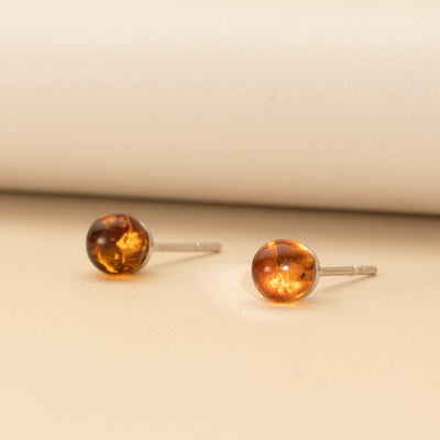 Baltic Amber 5-7mm Ball Stud Earrings in Sterling Silver creative