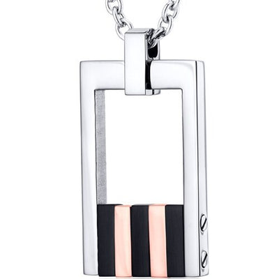 Rose Gold Stripe Polished Steel Pendant With 22 inch Chain