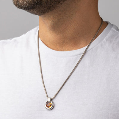 Half Moon Shape Citrine Amulet Pendant Necklace for Men Sterling Silver 3 Carats