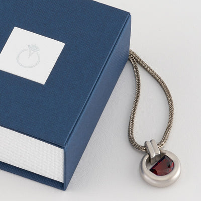 Half Moon Shape Garnet Amulet Pendant Necklace for Men Sterling Silver 4.50 Carats