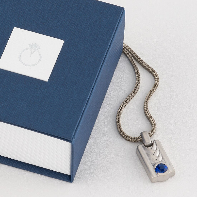 Blue Sapphire Chevron Pendant Necklace for Men Sterling Silver 1 Carat