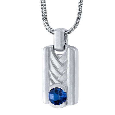 Blue Sapphire Chevron Pendant Necklace for Men Sterling Silver 1 Carat
