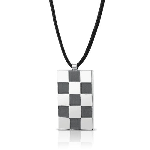 Steel Chessboard and High polish Square Pendant with Black cord