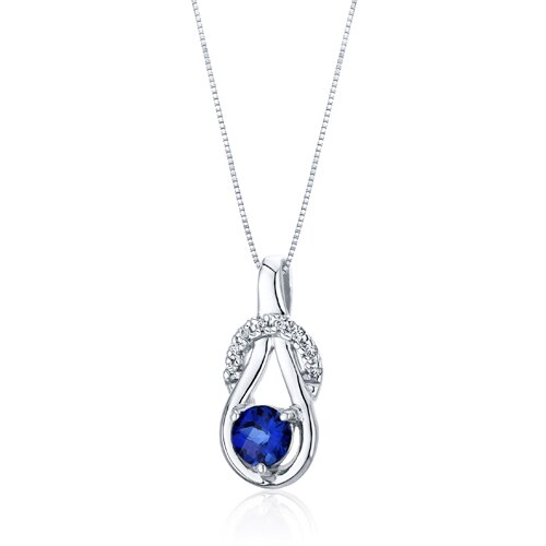Blue Sapphire Pendant Necklace Sterling Silver Round 0.75 Cts