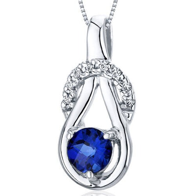 Blue Sapphire Pendant Necklace Sterling Silver Round 0.75 Cts