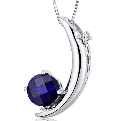 Blue Sapphire Pendant Necklace Sterling Silver Round 1 Carats SP10276