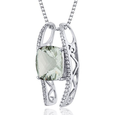 Green Amethyst Pendant Necklace Sterling Silver 4.5 Carats