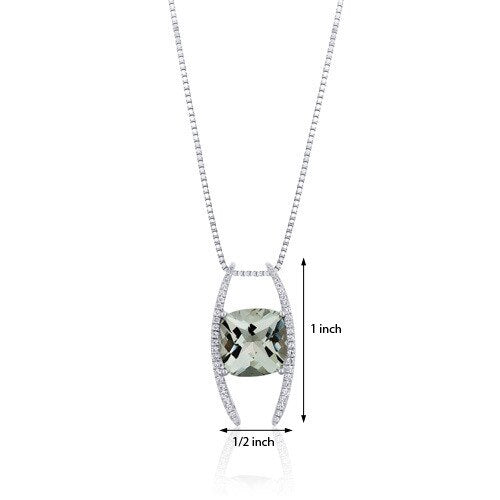 Green Amethyst Pendant Necklace Sterling Silver 4.5 Carats