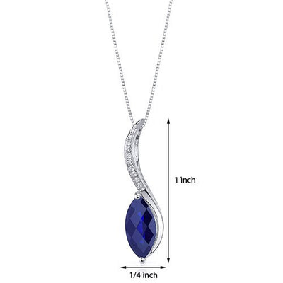 Blue Sapphire Pendant Necklace Sterling Silver 2.25 Carats