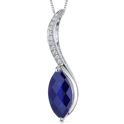 Blue Sapphire Pendant Necklace Sterling Silver 2.25 Carats