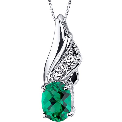 Emerald Pendant Necklace Sterling Silver Oval Shape 1 Carats