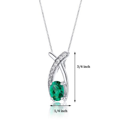 Emerald Pendant Necklace Sterling Silver Oval Shape 0.75 Carat