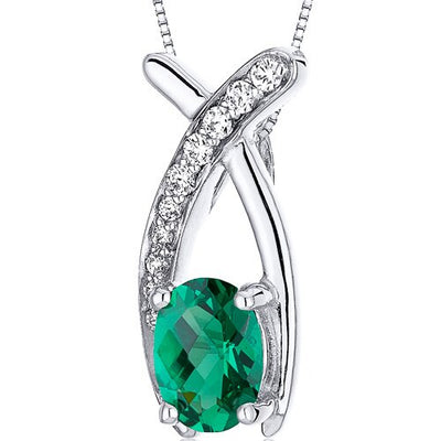 Emerald Pendant Necklace Sterling Silver Oval Shape 0.75 Carat