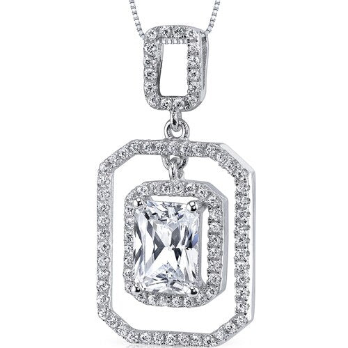 Cubic Zirconia Pendant Necklace Sterling Silver Radiant