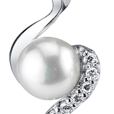 Freshwater Cultured 7mm White Pearl Dainty Swirl Pendant Necklace Sterling Silver
