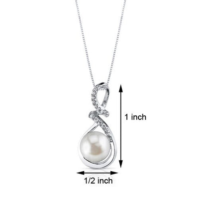 Freshwater Cultured 9mm White Pearl Lace Drop Pendant Necklace Sterling Silver