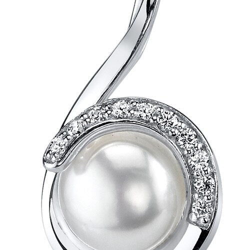 Freshwater Cultured 9.5mm White Pearl Scroll Pendant Necklace Sterling Silver