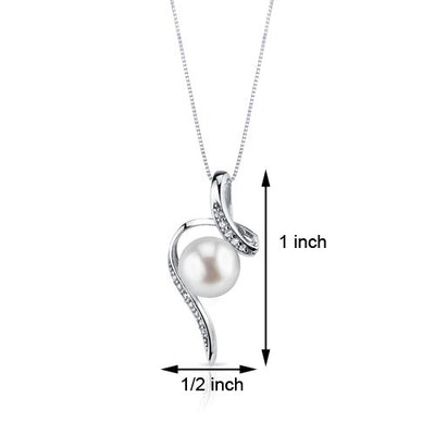Freshwater Cultured 8mm White Pearl Floating Pendant Necklace Sterling Silver
