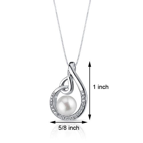 Freshwater Cultured 8mm White Pearl Open Swirl Pendant Necklace Sterling Silver