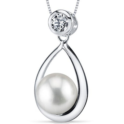 Freshwater Cultured 8.5mm White Pearl Open Teardrop Pendant Necklace Sterling Silver