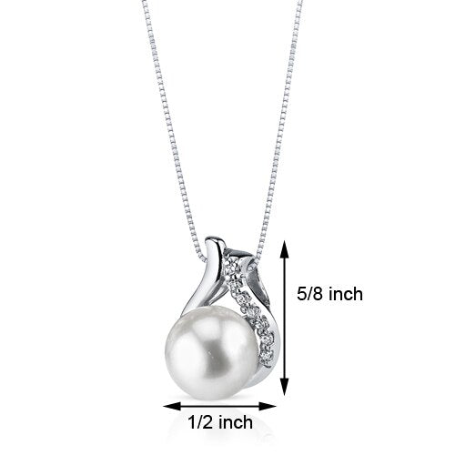 Freshwater Cultured 8.5mm White Pearl Raindrop Pendant Necklace Sterling Silver
