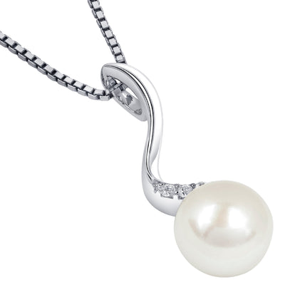 Freshwater Cultured 10.5mm White Pearl Swirl Drop Pendant Necklace Sterling Silver