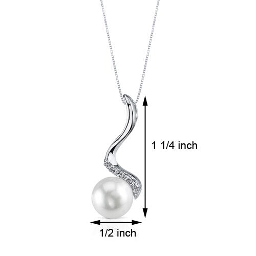 Freshwater Cultured 10.5mm White Pearl Swirl Drop Pendant Necklace Sterling Silver