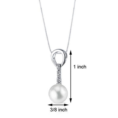 Freshwater Cultured 8.5mm White Pearl Drop Pendant Necklace Sterling Silver
