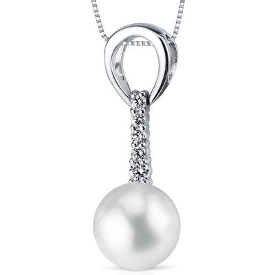 Freshwater Cultured 8.5mm White Pearl Drop Pendant Necklace Sterling Silver